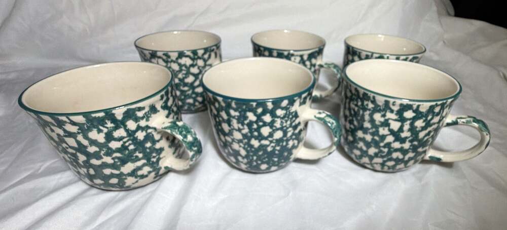 Tienshan Folk Craft Apple Green Sponge Ware Stoneware Mugs (Set of 6)